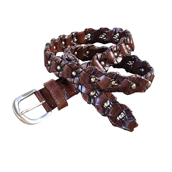VTG Donna Katz Woven Brown Leather Belt Silver Stud Ball Detail Boho Western M main image 9